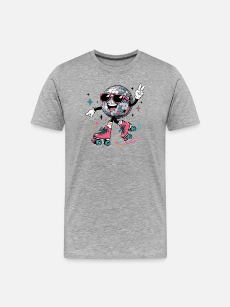 Disco Kugel auf Rollschuhen Retro Style - Männer Premium Bio T-Shirt - Grau meliert