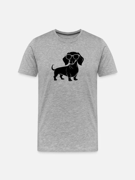Dackel mit Sonnenbrille - Männer Premium Bio T-Shirt - Grau meliert