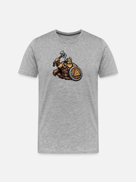 Wikinger-Krieger mit Schild - Männer Premium Bio T-Shirt - Grau meliert