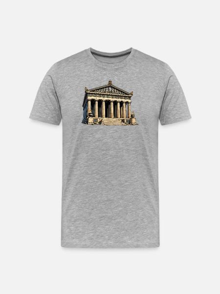 Klassischer Tempel Parthenon Grafik - Männer Premium Bio T-Shirt - Grau meliert