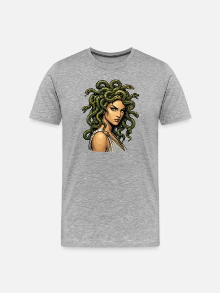 Medusa Schlangenhaar Ikone - Männer Premium Bio T-Shirt - Grau meliert