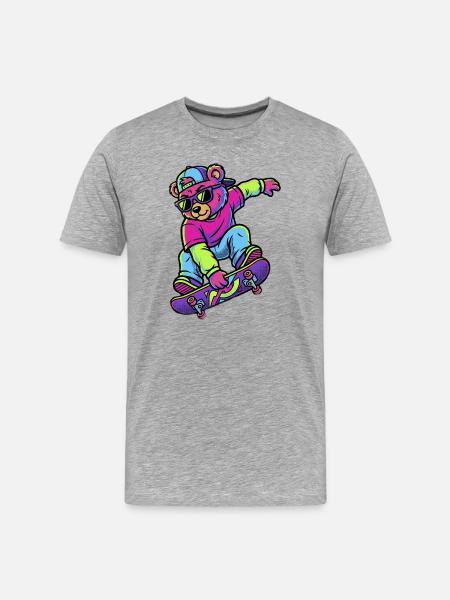 Teddy bear on a skateboard Neon - Men's Premium Organic T-Shirt - heather grey