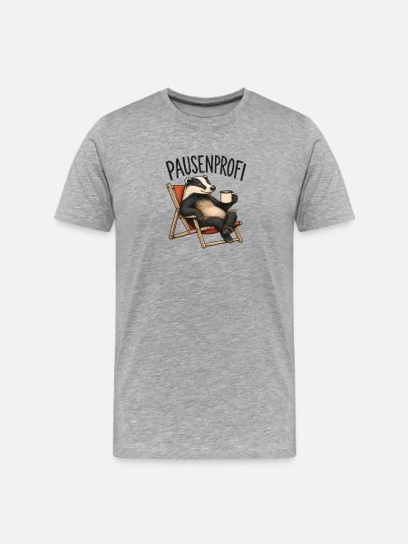 Pausenprofi Badger mit Kaffee - Männer Premium Bio T-Shirt - Grau meliert