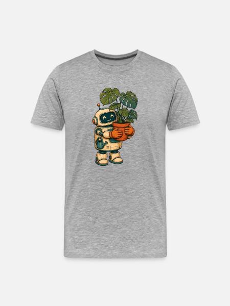 Robot with Plant Green Charm - Men's Premium Organic T-Shirt - heather grey