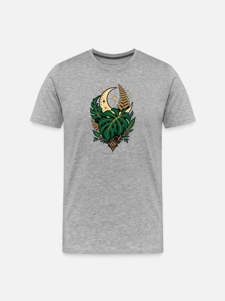 Monstera Moon – Mystisches Botanical Design - Männer Premium Bio T-Shirt - Grau meliert