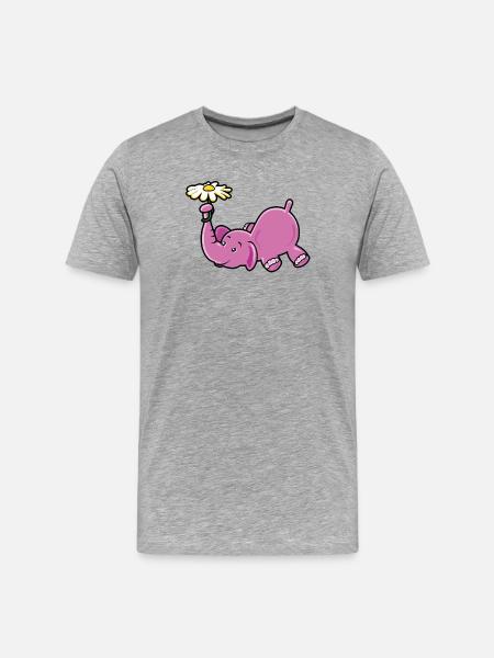 Rosa Elefant mit Gänseblümchen - Männer Premium Bio T-Shirt - Grau meliert