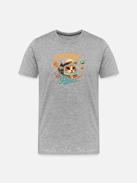 Cosmic Paws: Cat Astronaut - Men's Premium Organic T-Shirt - heather grey