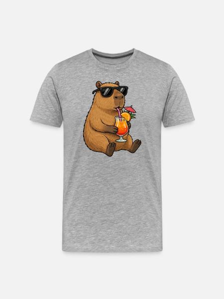 Capybara mit Sonnen-Cocktail-Style - Männer Premium Bio T-Shirt - Grau meliert