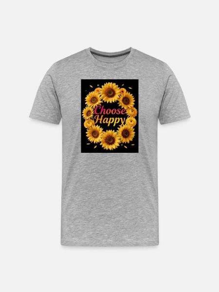 Choose Happy Sunflower Wreath - Men's Premium Organic T-Shirt - heather grey