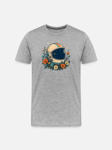 Cosmos Flowers Astronaut Helmet - Men's Premium Organic T-Shirt - heather grey