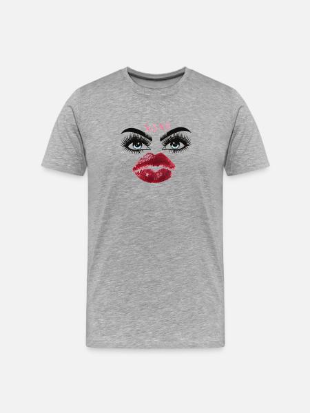 Kusslippen und Augen Glamour - Männer Premium Bio T-Shirt - Grau meliert
