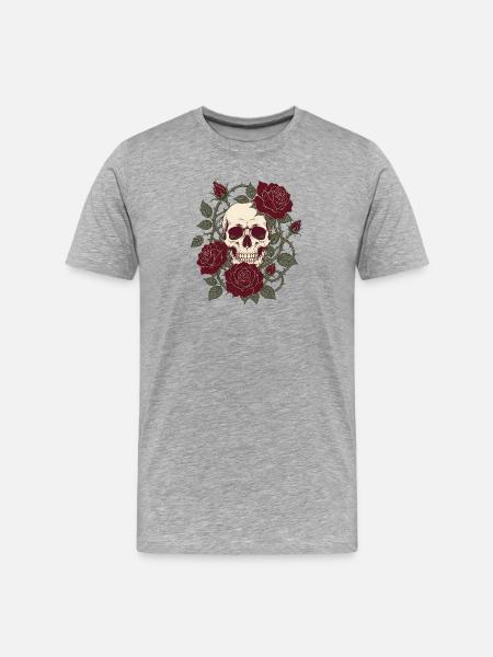 Skull & Roses – Gothic Skull Flower Design - Men's Premium Organic T-Shirt - heather grey