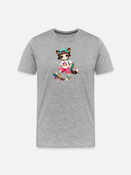 Kitten Summer Skateboarding - Männer Premium Bio T-Shirt - Grau meliert