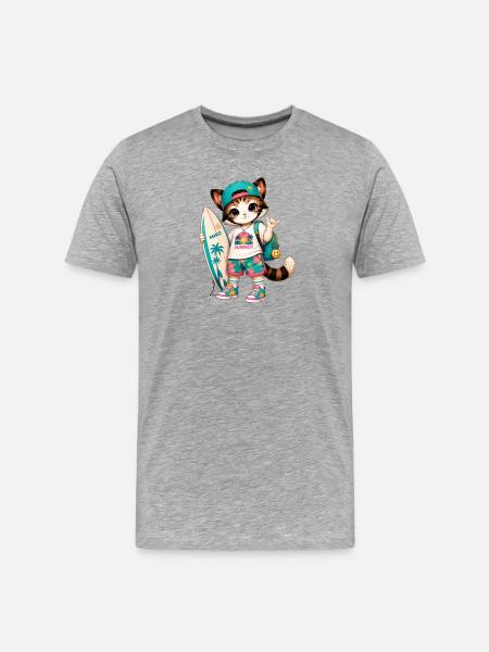 Kitten Surfer Summer Tropical - Men's Premium Organic T-Shirt - heather grey
