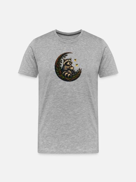Mondwald Waschbär mit Teetasse - Männer Premium Bio T-Shirt - Grau meliert
