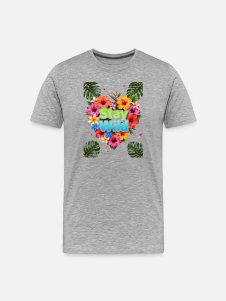 Stay Wild Tropical Flowers - Men's Premium Organic T-Shirt - heather grey
