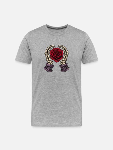 Skeleton Hands Red Rose Gothic Tattoo - Men's Premium Organic T-Shirt - heather grey
