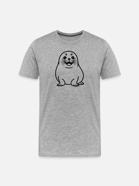 Cute Seal Line Drawing - Men's Premium Organic T-Shirt - heather grey