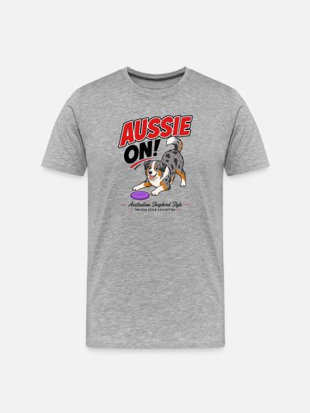 Aussie On! Illustration eines Australian Shepherd - Männer Premium Bio T-Shirt - Grau meliert