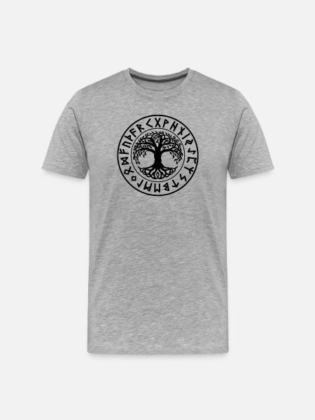 Yggdrasil Tree Norse Runes Seal - Men's Premium Organic T-Shirt - heather grey