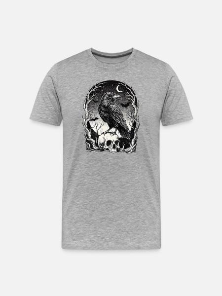 Raven over skull in the moonlight - Men's Premium Organic T-Shirt - heather grey