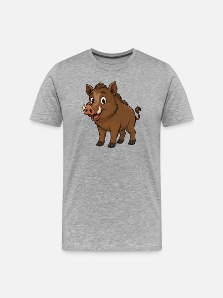 Happy Wild Boar Cartoon - Men's Premium Organic T-Shirt - heather grey