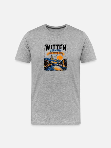 Det gamle bybillede i Witten, Tyskland, D3370 - Herre Premium T-shirt økologisk - grå meleret