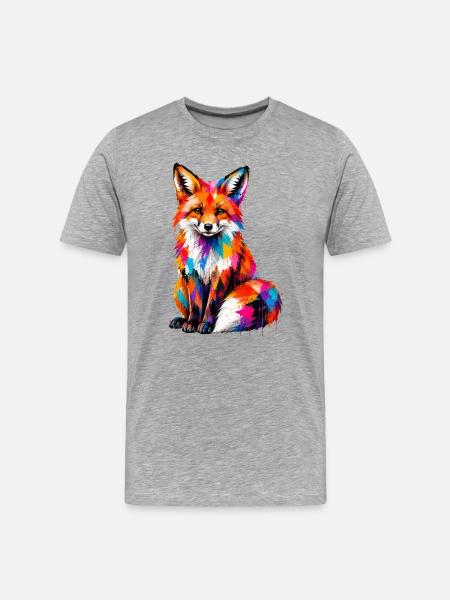 Bunter Fuchs mit Farbklecksen - Männer Premium Bio T-Shirt - Grau meliert