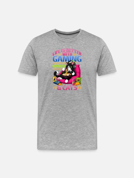 Gamer Gaming Cat Ramen Video Game - Men's Premium Organic T-Shirt - heather grey