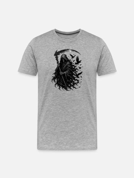 Dunkler Sensenmann mit Krähen - Männer Premium Bio T-Shirt - Grau meliert
