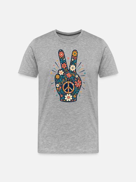 Signe de paix floral style - T-shirt bio Premium Homme - gris chiné
