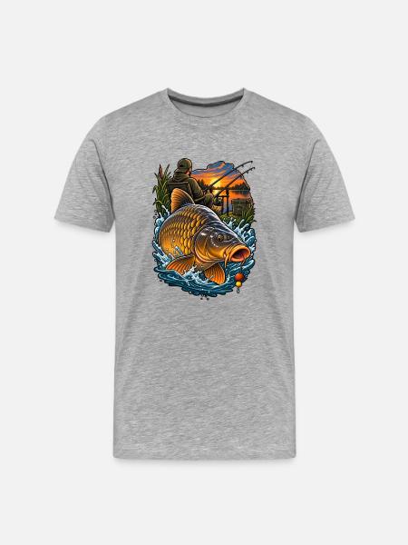 Abendangeln mit Goldkarpfen - Männer Premium Bio T-Shirt - Grau meliert