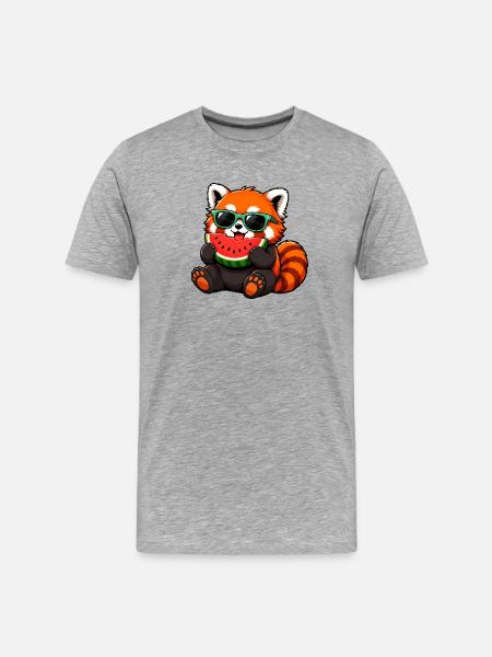 Panda rouge avec pastèque - T-shirt bio Premium Homme - gris chiné