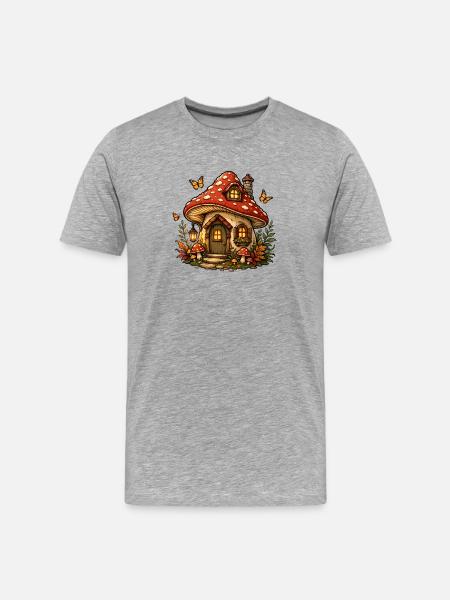 Pilzhaus im Herbstzauber - Männer Premium Bio T-Shirt - Grau meliert