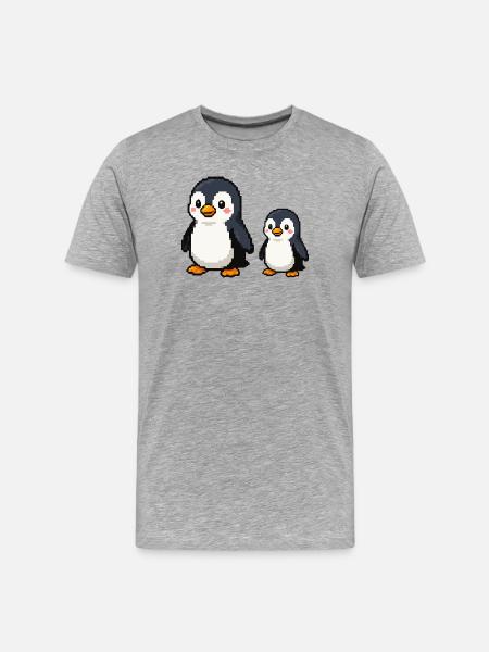 Pixel Penguin Duo - Men's Premium Organic T-Shirt - heather grey