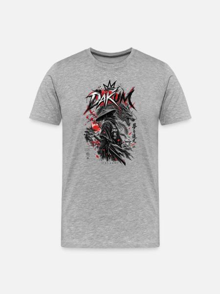 DAKUM Drachenkrieger Samurai - Männer Premium Bio T-Shirt - Grau meliert