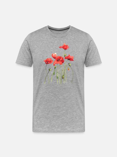 Rote Mohnblumen - Männer Premium Bio T-Shirt - Grau meliert
