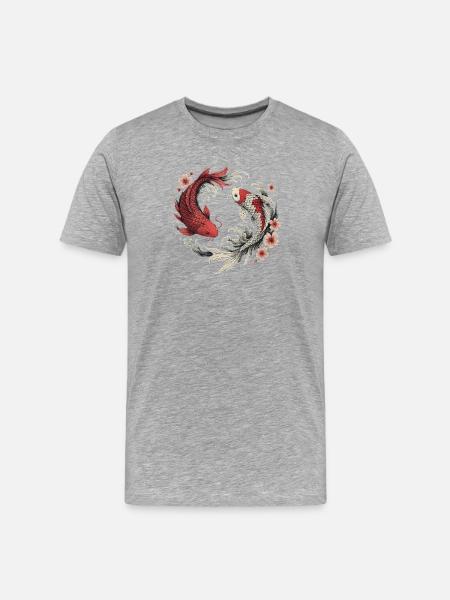 Koi Fish Harmony - Männer Premium Bio T-Shirt - Grau meliert