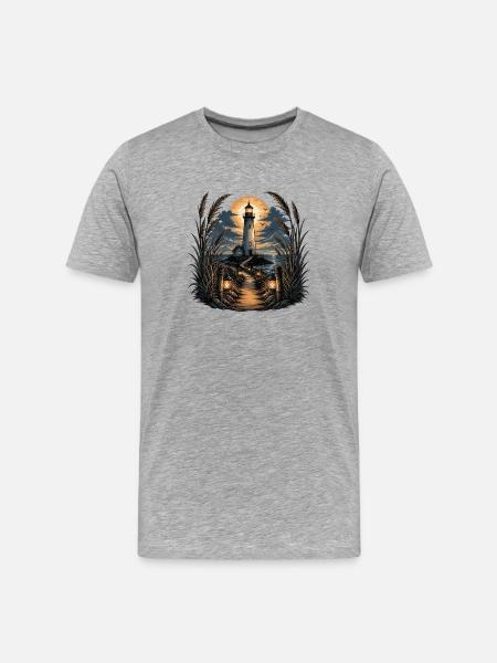 Phare sur le sentier du soir - T-shirt bio Premium Homme - gris chiné