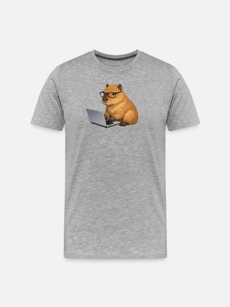 Capybara am Laptop - Männer Premium Bio T-Shirt - Grau meliert