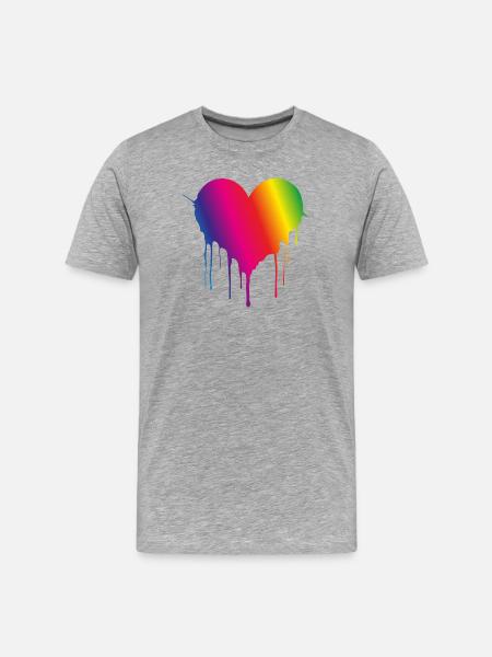 Regenbogen-Tropfherz - Männer Premium Bio T-Shirt - Grau meliert