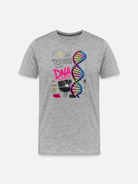 Techno ist meine DNA Neon-Regenbogen-Helix - Männer Premium Bio T-Shirt - Grau meliert