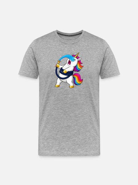Einhorn-Gartenschlauch-Angriff - Männer Premium Bio T-Shirt - Grau meliert