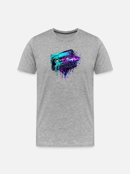 Neon Cassette Glitch Art - Männer Premium Bio T-Shirt - Grau meliert