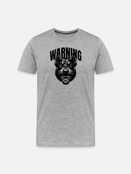 Hund Warning - Männer Premium Bio T-Shirt - Grau meliert
