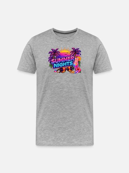 Sommernächte Neon-Tropen - Männer Premium Bio T-Shirt - Grau meliert