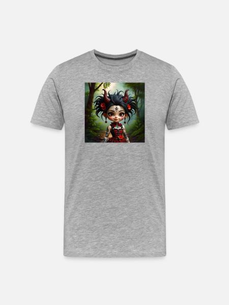 Gotisches Mädchen im Wald - Männer Premium Bio T-Shirt - Grau meliert