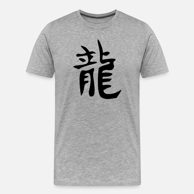 Drachen - Kanji - Männer Premium Bio T-Shirt - Grau meliert