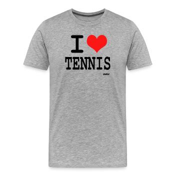 I love tennis - couleurs personnalisables - T-shirt bio Premium Homme - gris chiné - Devant - Damien (186cm)