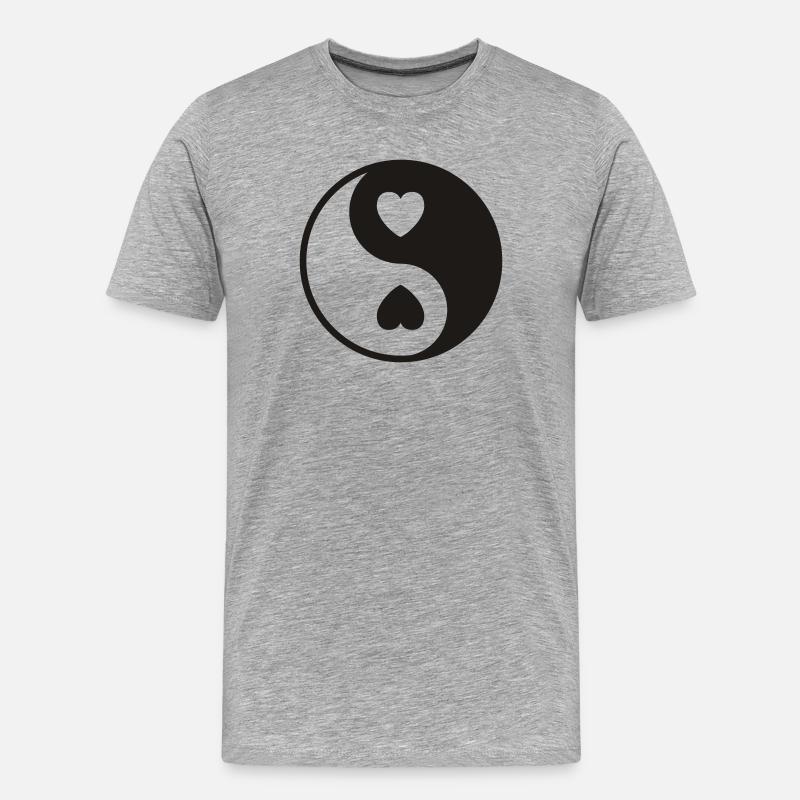 Ying Yang Herzen - Männer Premium Bio T-Shirt - Grau meliert